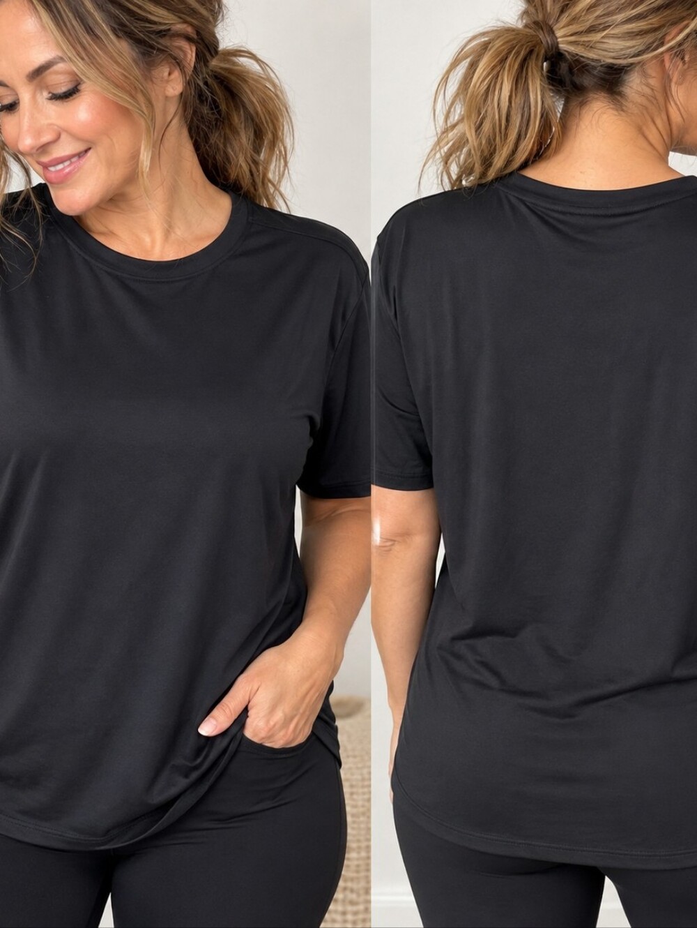 All in Motion Soft Stretch T-Shirt Size L Black Athleisure Chic Sporty Minimalis